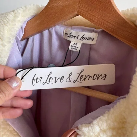 $169 NWT Cream For Love And Lemons “Katrina” Faux Shearling Jacket Sz XS S - Picture 3 of 11